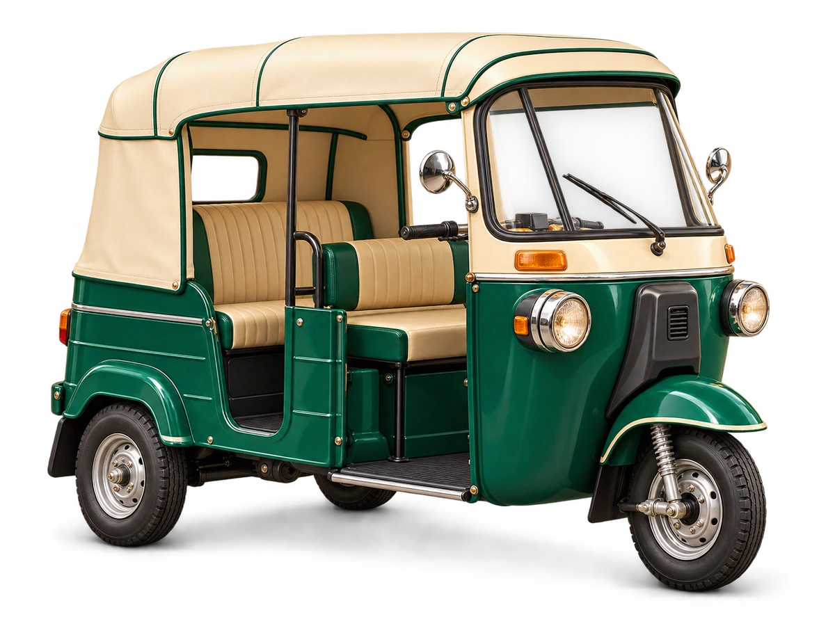 Detailed emerald and cream auto-rickshaw illustration